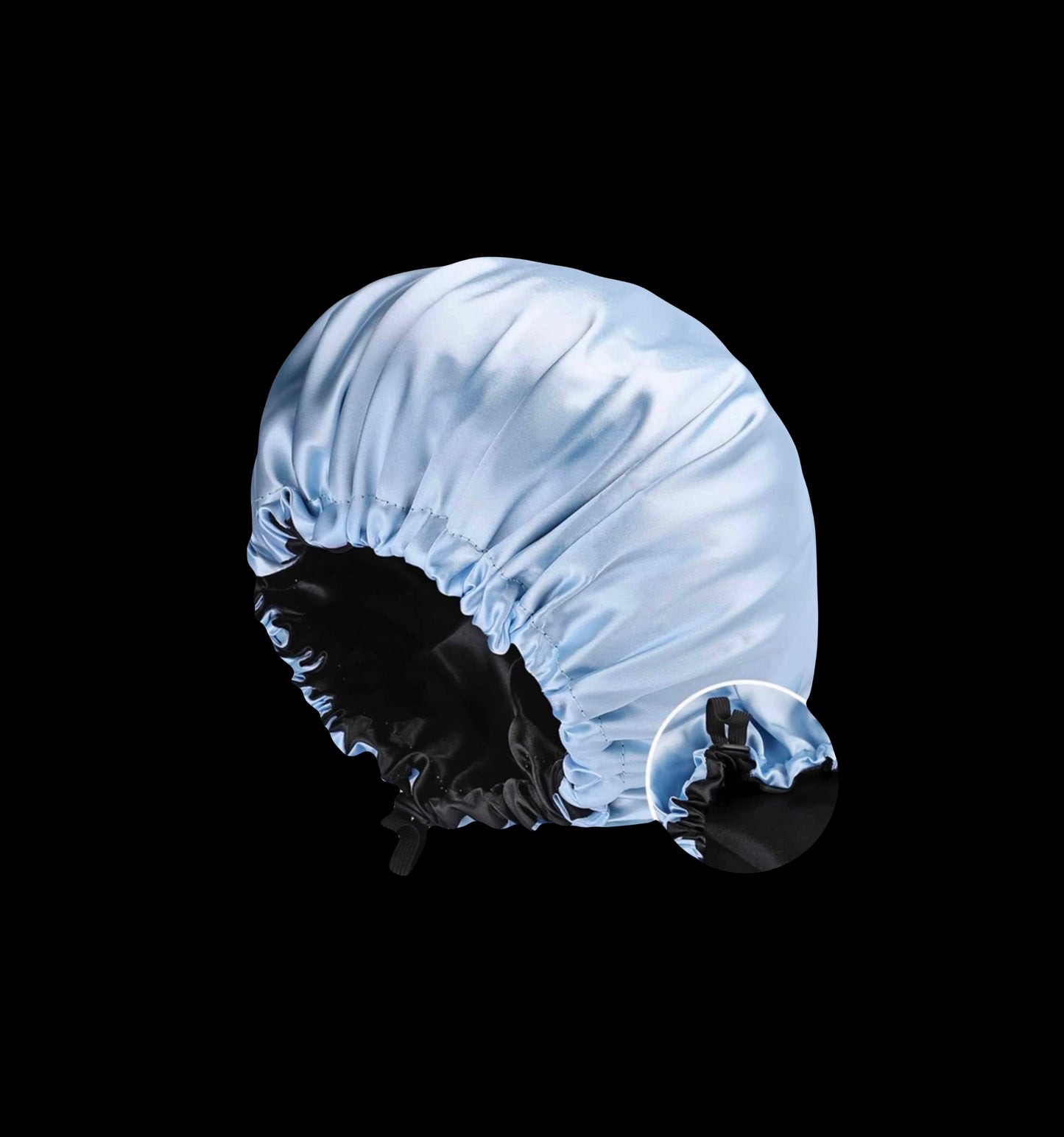 Double layer Sky blue reversible satin bonnet with drawstring