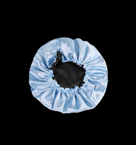 Double layer Sky blue reversible satin bonnet with drawstring